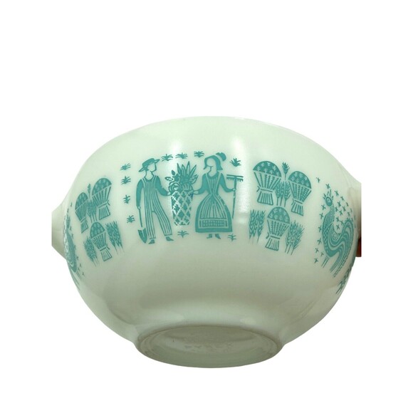Pyrex 2.5QT Cinderella Mixing Bowl 443 Turquoise White REVERSE Amish Butterprint - Picture 2 of 10